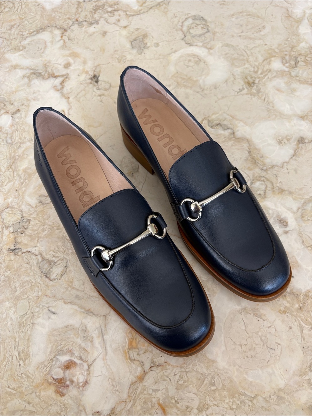 Wonders Navy Leather Horsebit Loafers Made in Spain Size 38